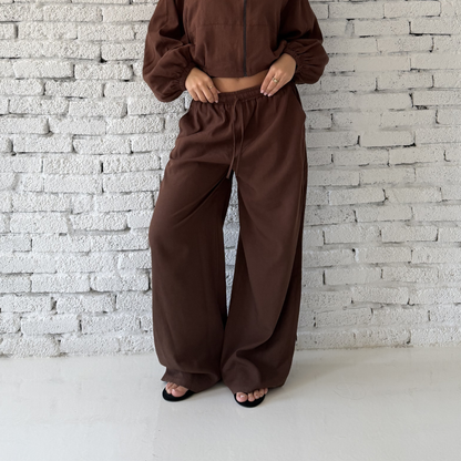 Brown Wide-Leg Linen pants