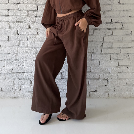 Brown Wide-Leg Linen pants