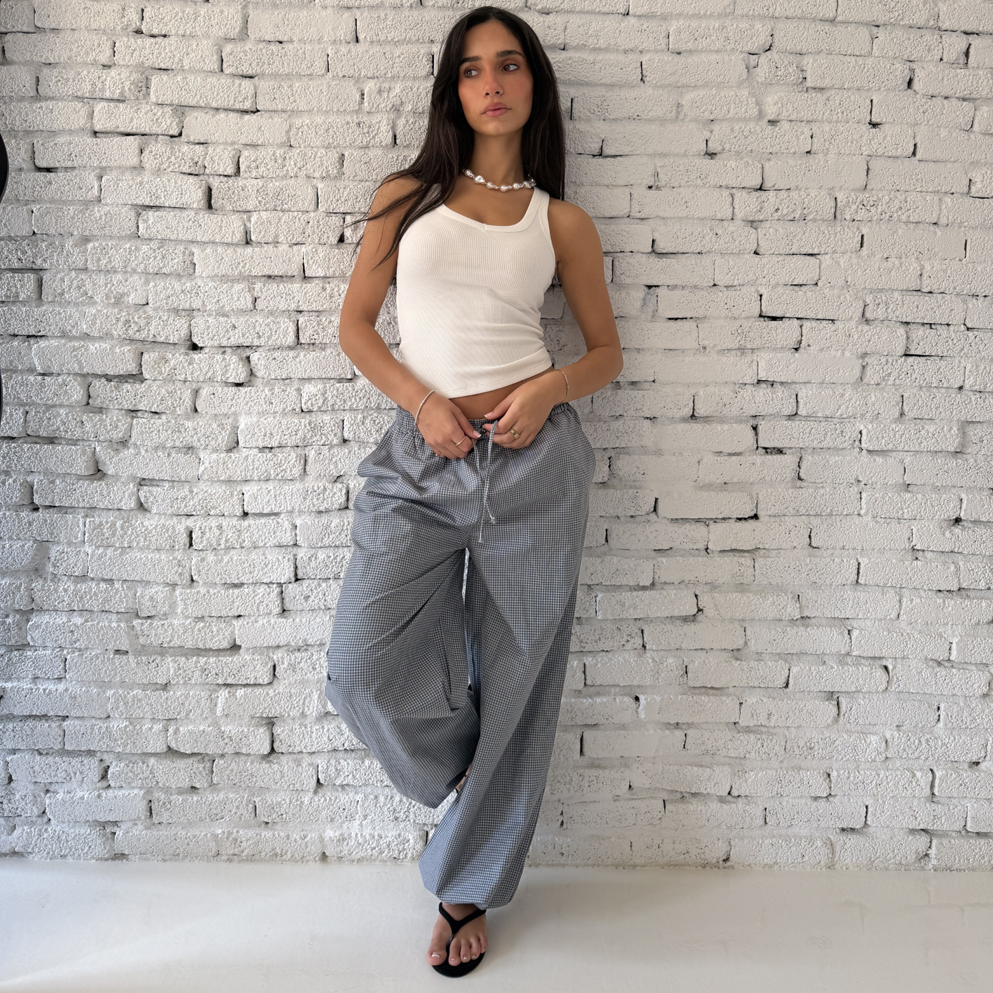Gray Checkered Balloon Pants