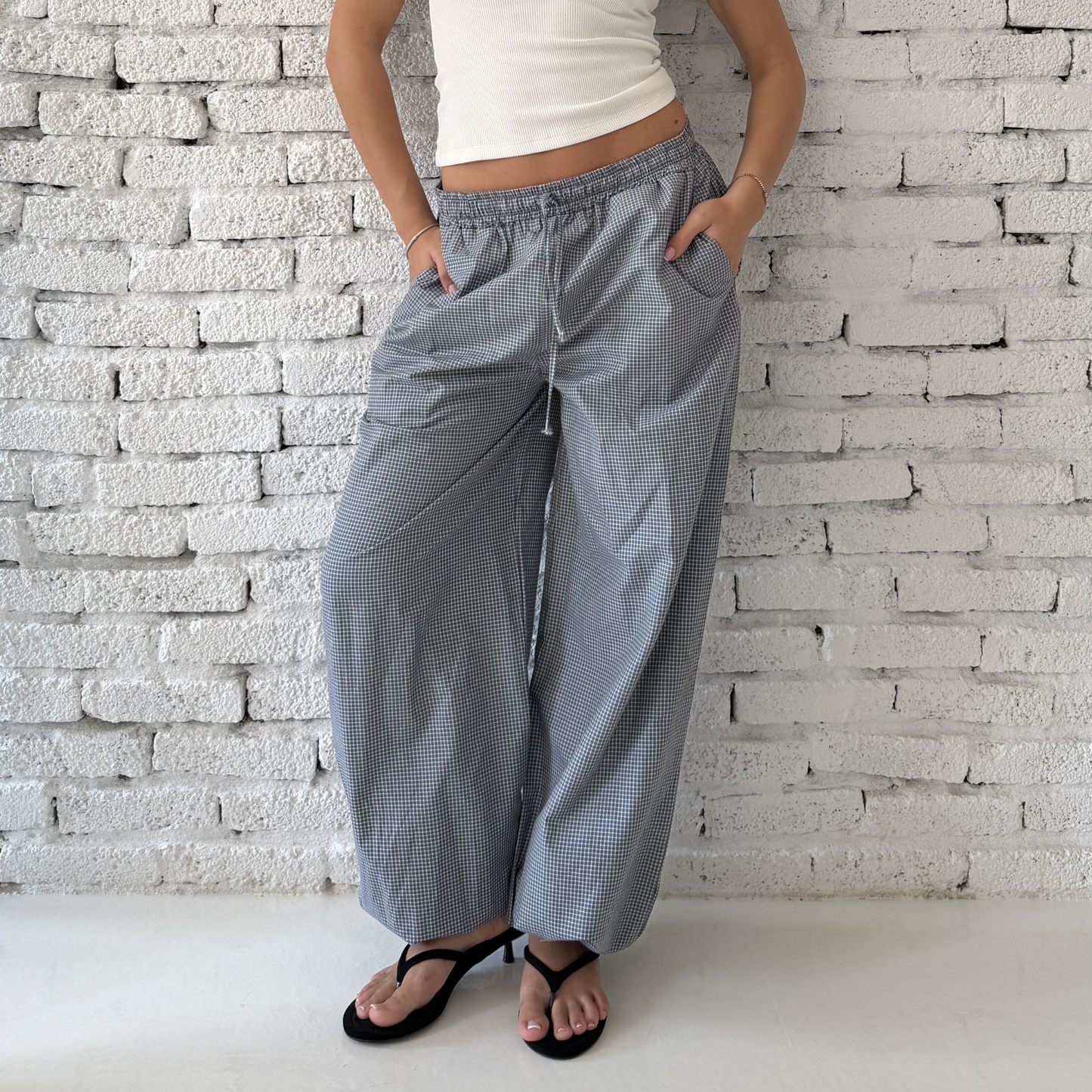 Gray Checkered Balloon Pants