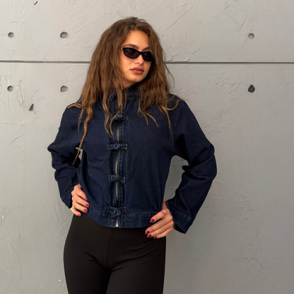 Fitted Denim Jacket With Frog Fastening