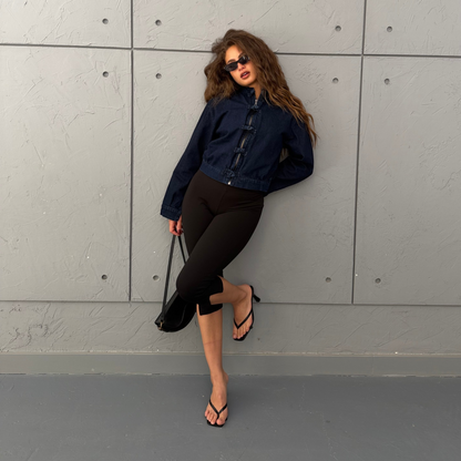 Fitted Denim Jacket With Frog Fastening