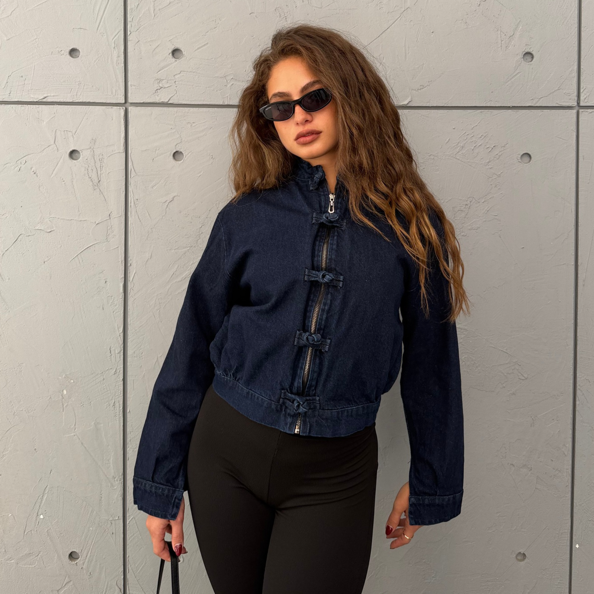 Fitted Denim Jacket With Frog Fastening