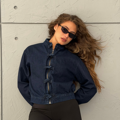 Fitted Denim Jacket With Frog Fastening