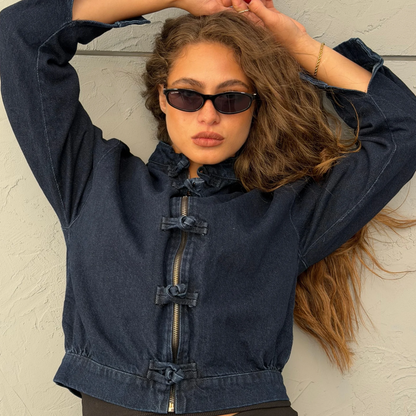 Fitted Denim Jacket With Frog Fastening