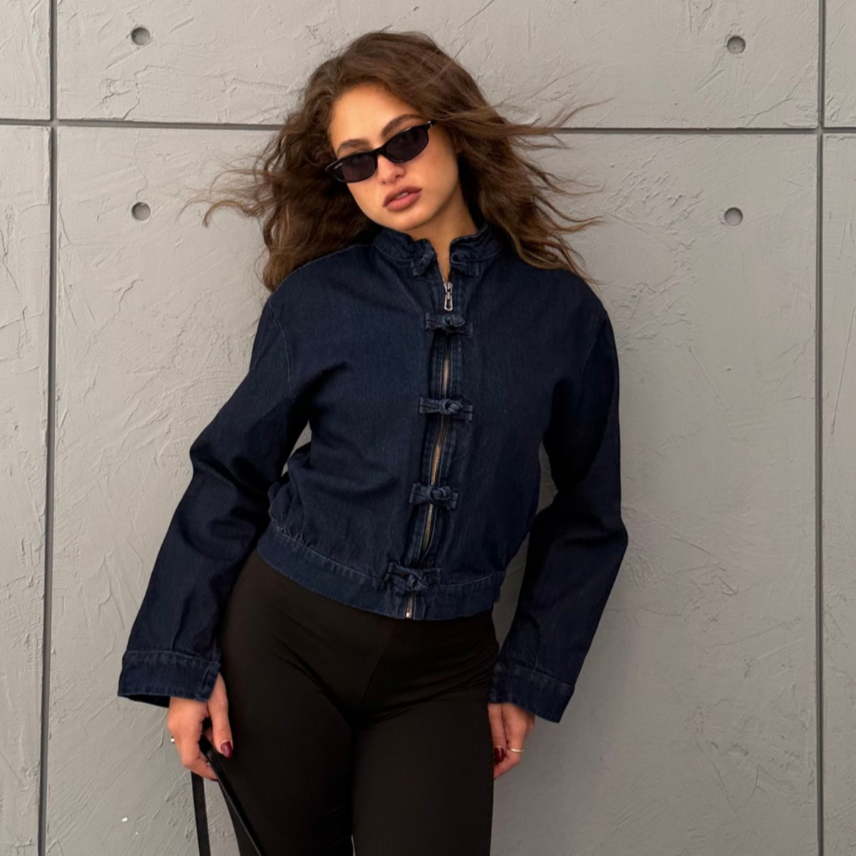 Fitted Denim Jacket With Frog Fastening