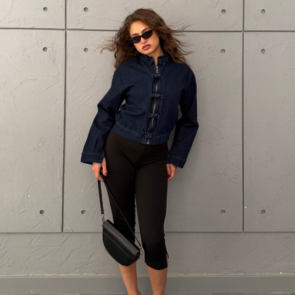 Fitted Denim Jacket With Frog Fastening