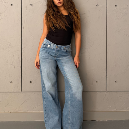 Low-Waist Blue Straight-Leg Denim Jeans