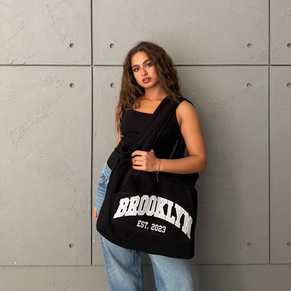 Black Printed Oversized Tote Bag