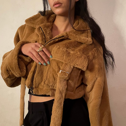 Camel Short Fur Jacket