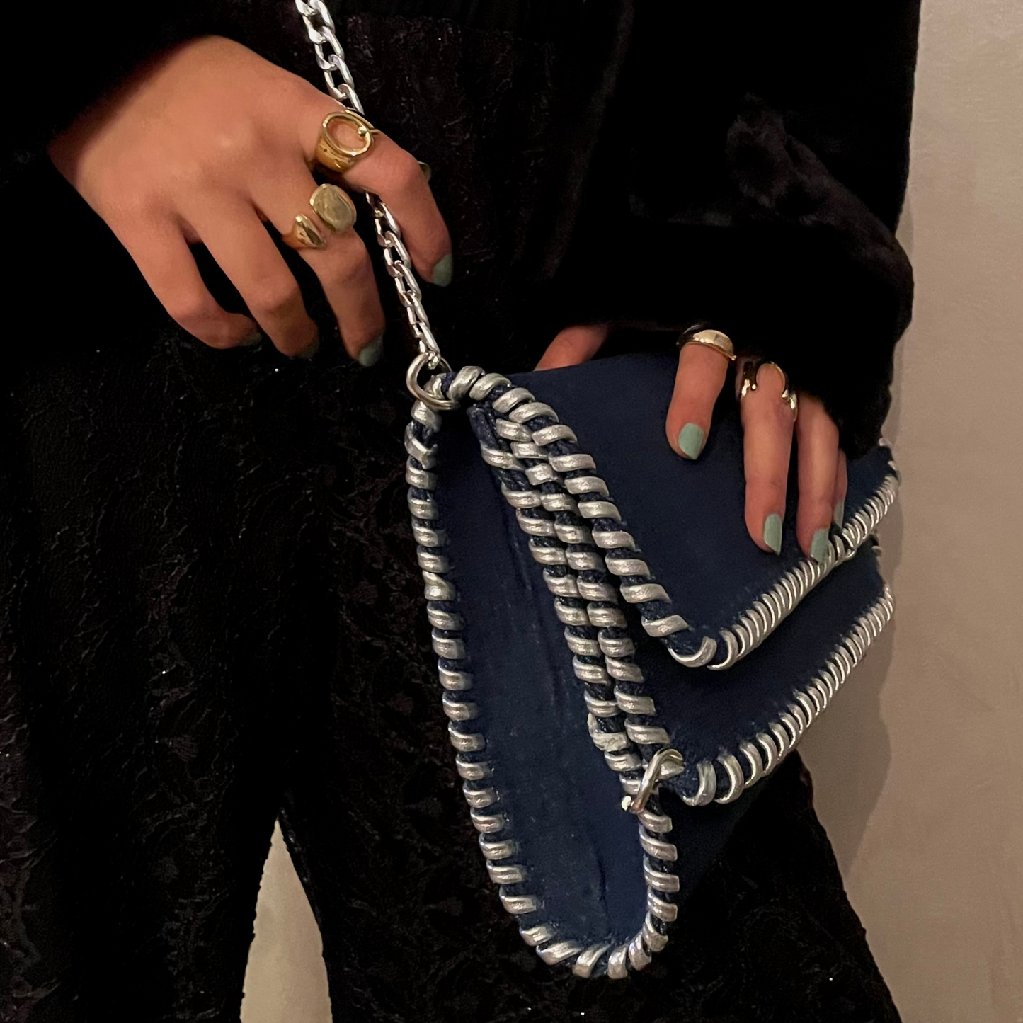 Denim clutch bag