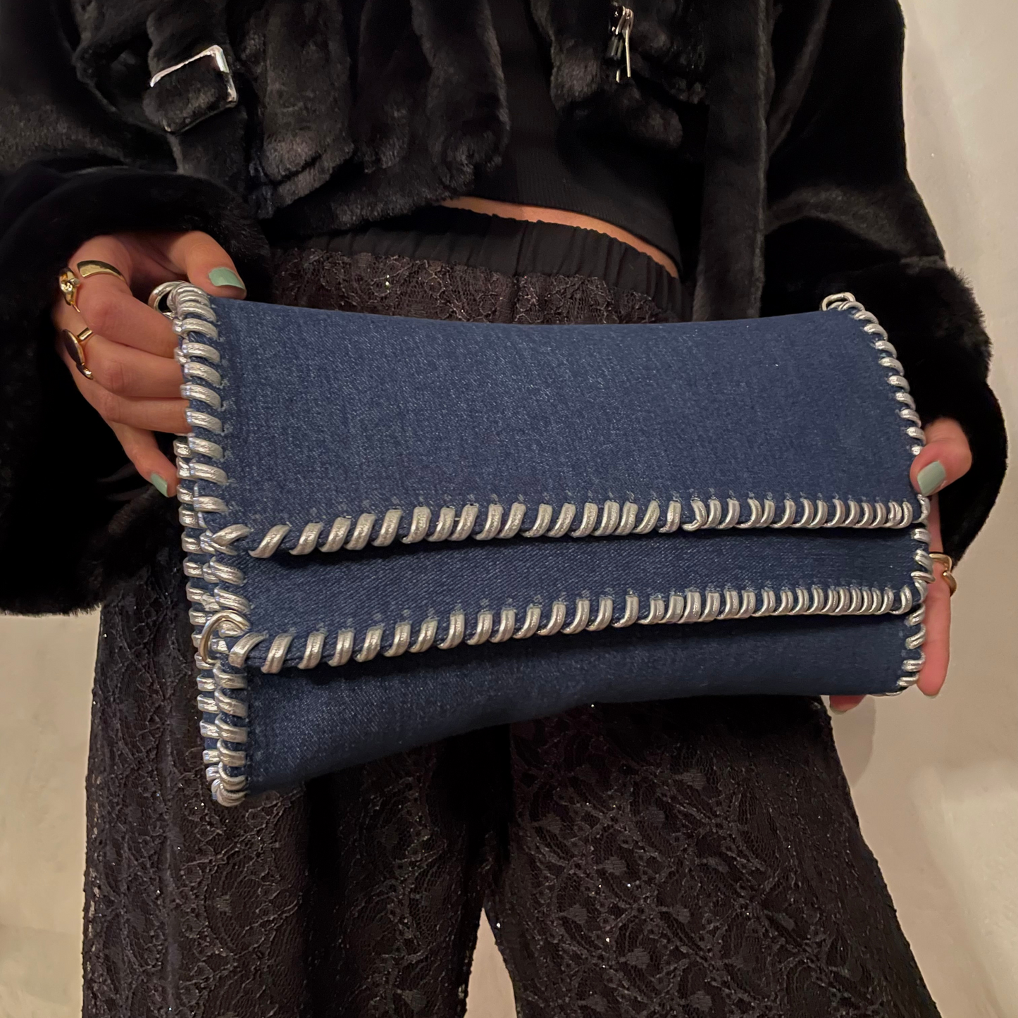 Denim clutch bag