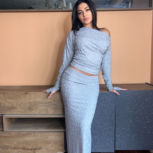 Gray Asymmetrical Knit Lounge Set