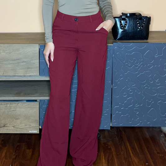 burgundy Chic Tailored Wide-Leg Pants