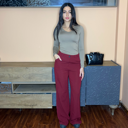 burgundy Chic Tailored Wide-Leg Pants