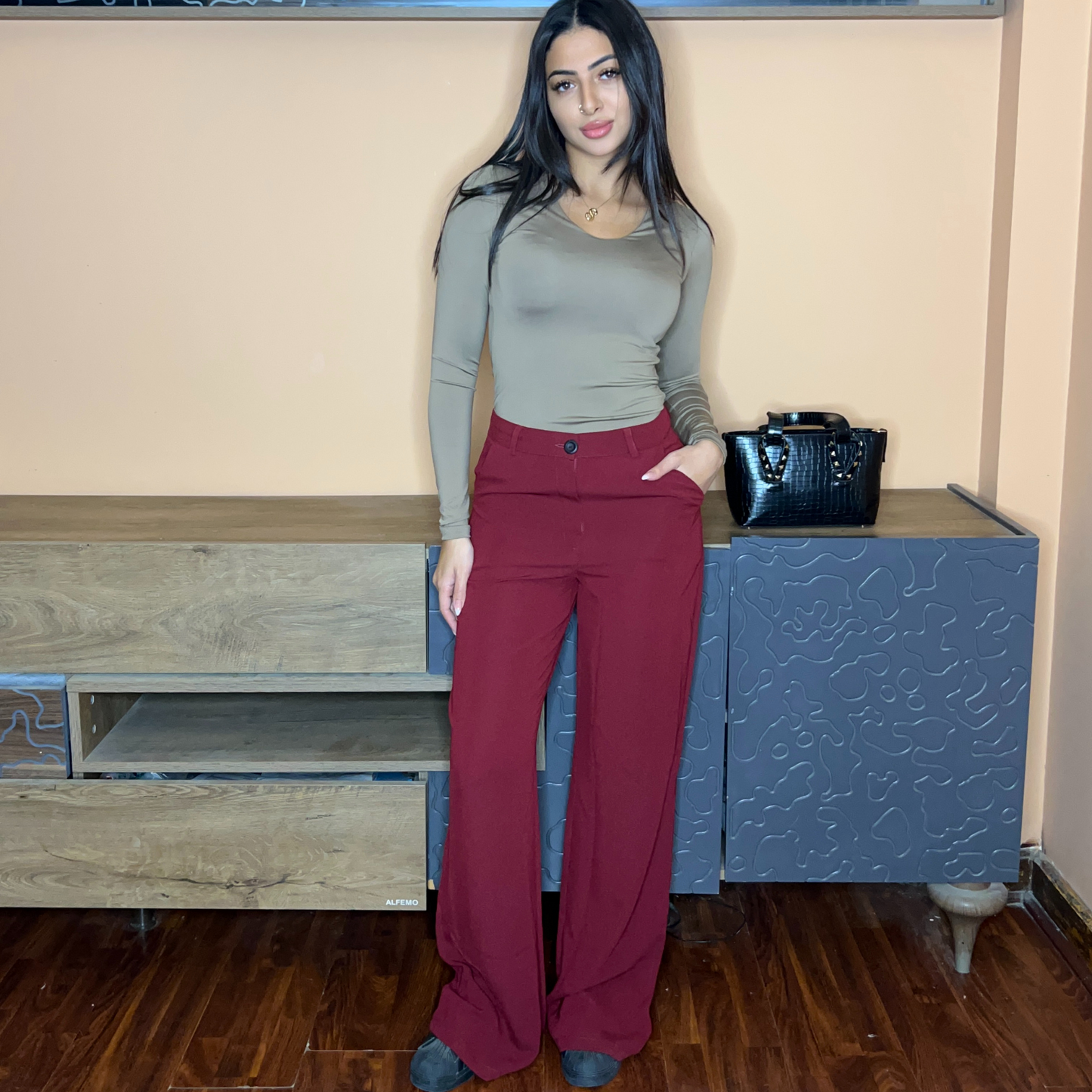 burgundy Chic Tailored Wide-Leg Pants