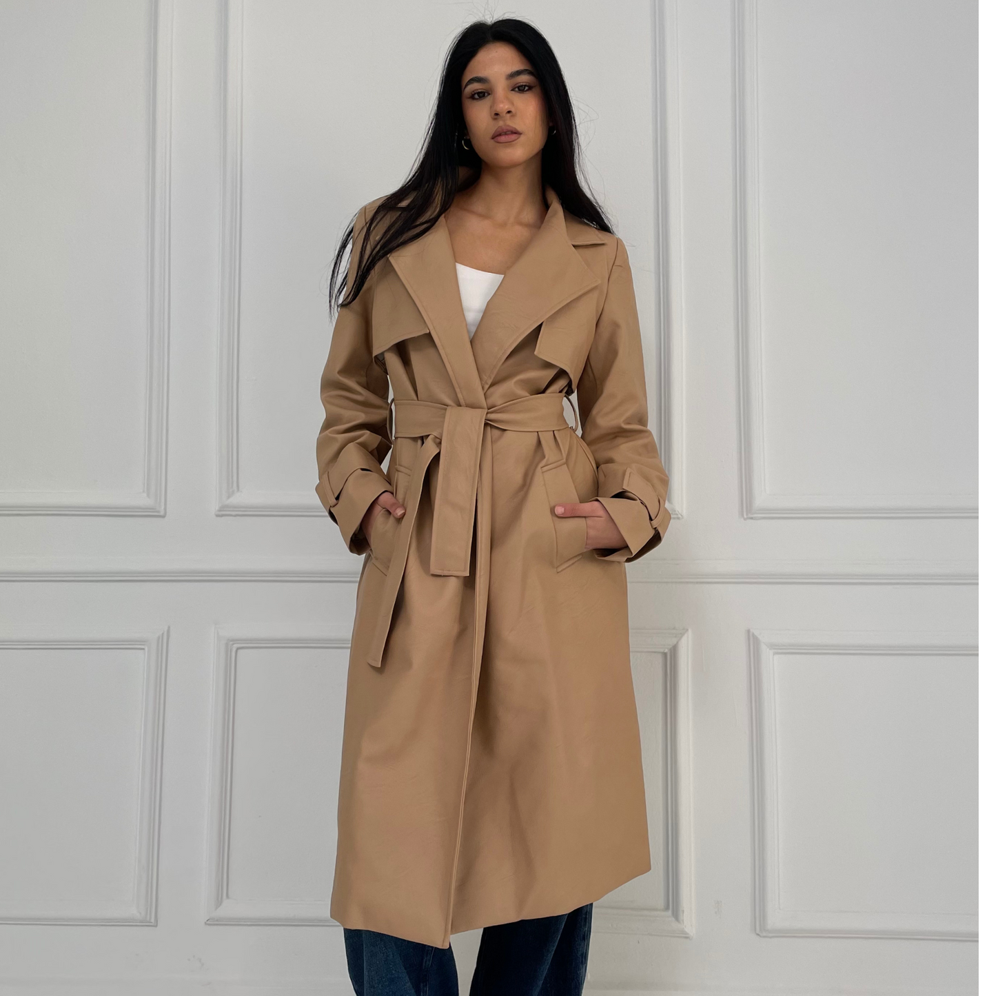 Leather Beige trench coat