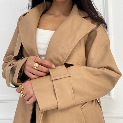 Leather Beige trench coat