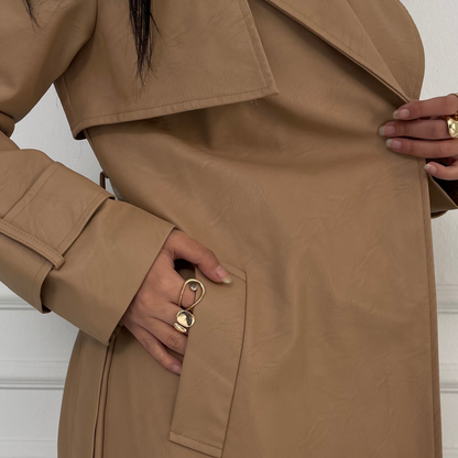 Leather Beige trench coat