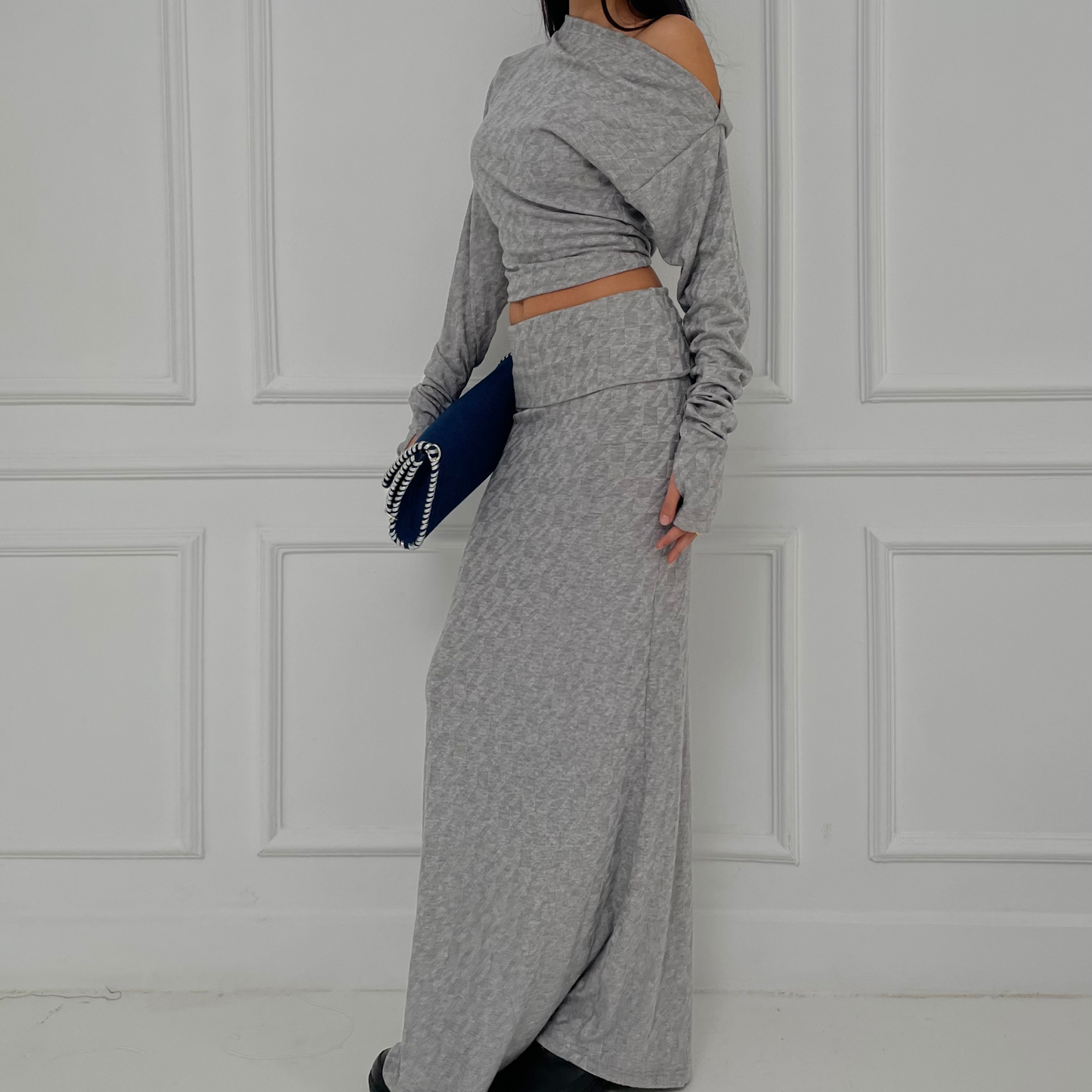 Gray Asymmetrical Knit Lounge Set