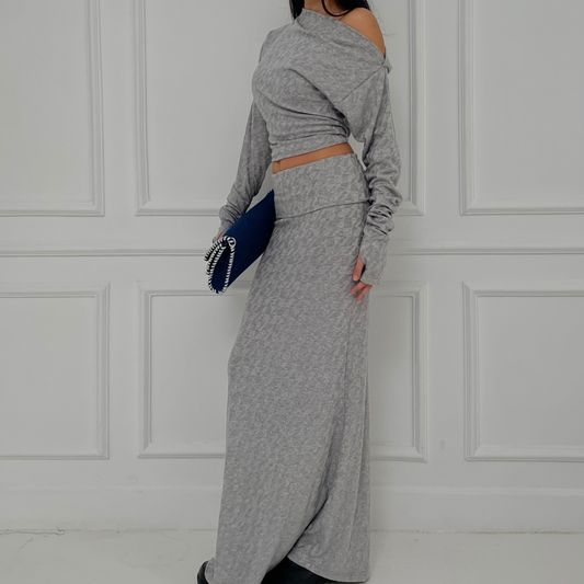 Gray Asymmetrical Knit Lounge Set