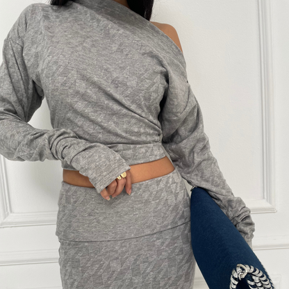 Gray Asymmetrical Knit Lounge Set