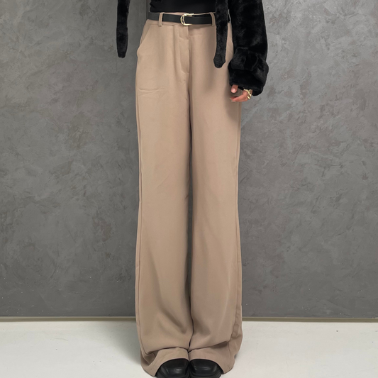 Beige Chic Tailored Wide-Leg Pants