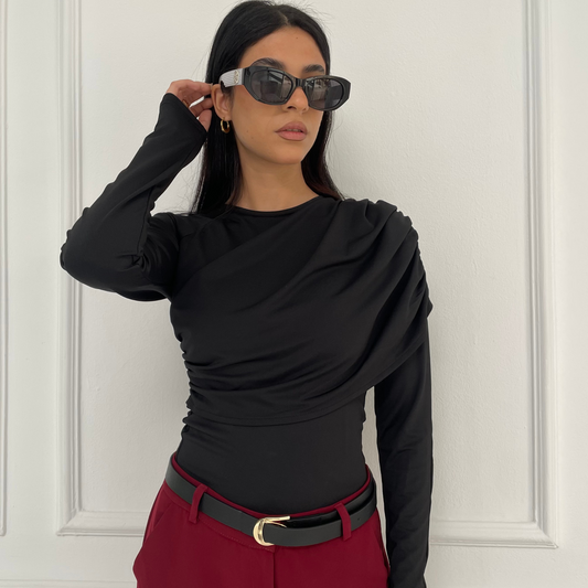 Black Long -Sleeve Ruched Top