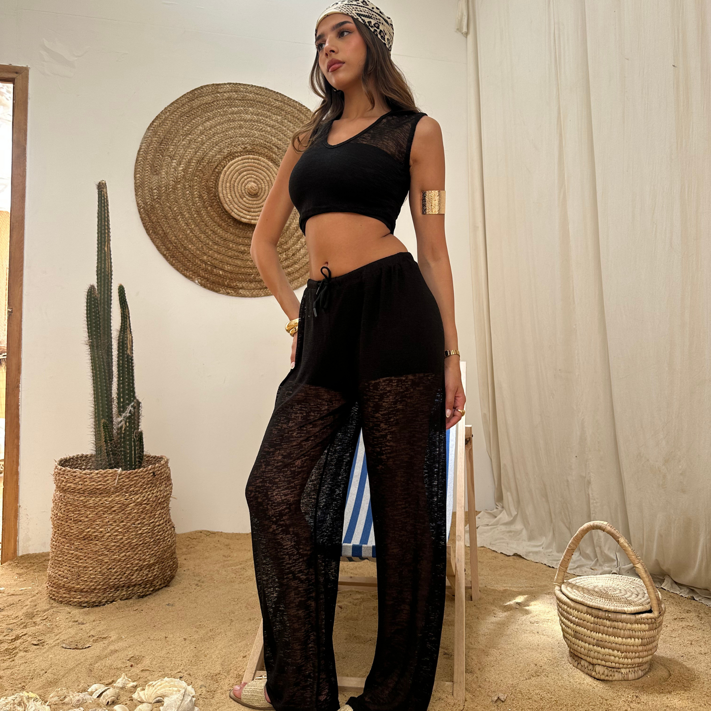 Black See -through summer pants