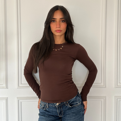 Chocolate Brown Basic Long Sleeve Top