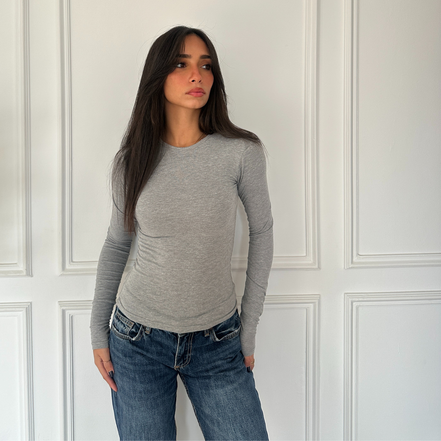 Grey Basic long sleeve Top