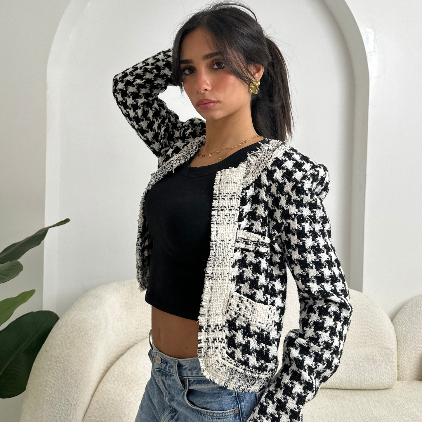 Short length Tweed Jacket with front pocket