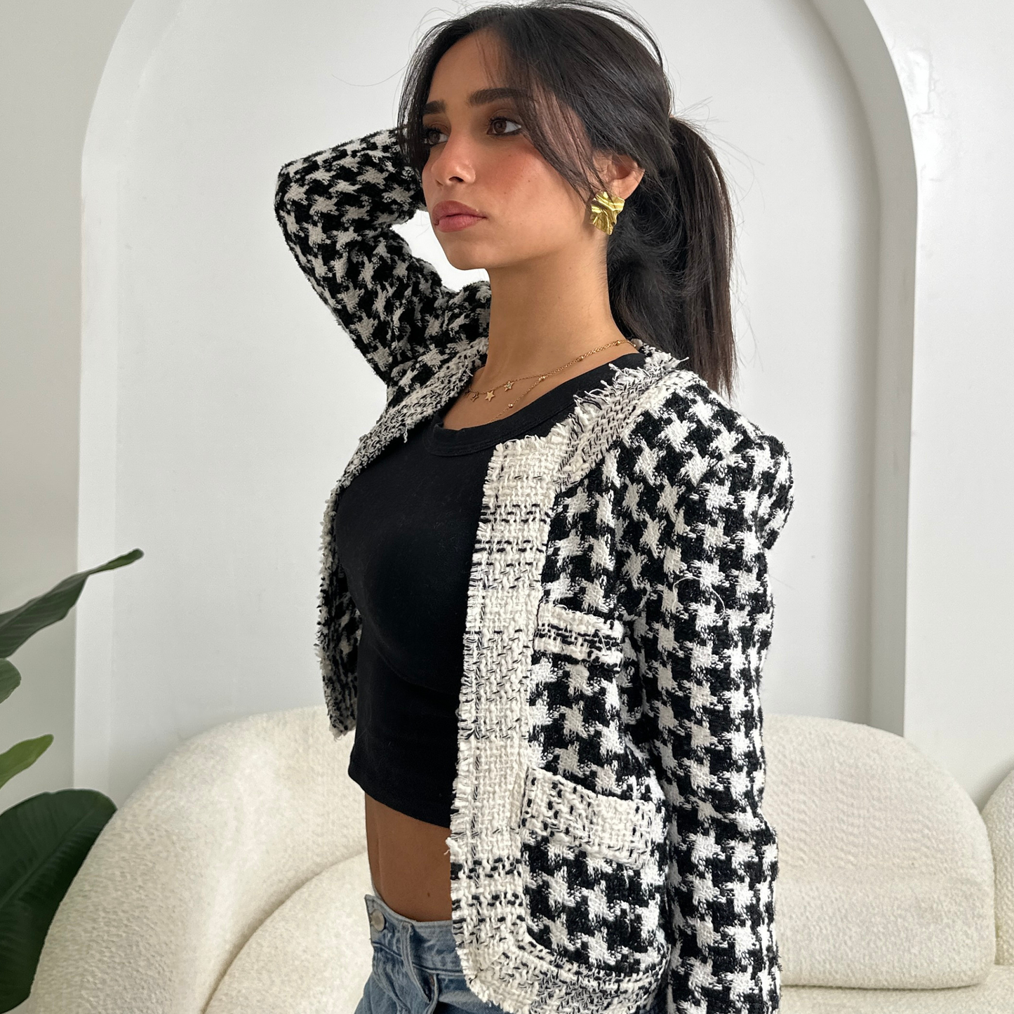 Short length Tweed Jacket with front pocket