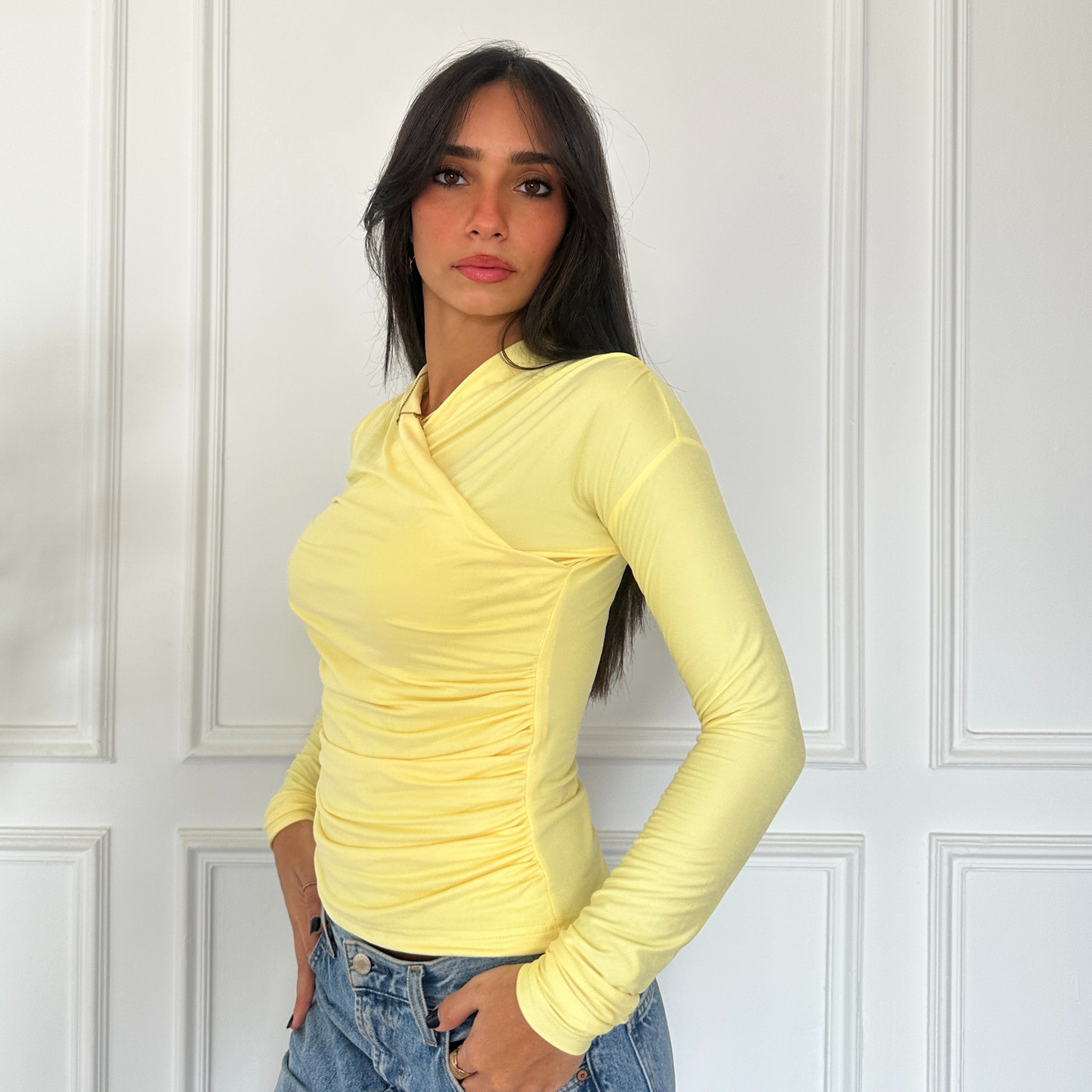 Butter yellow long sleeves wrap top(NEW)