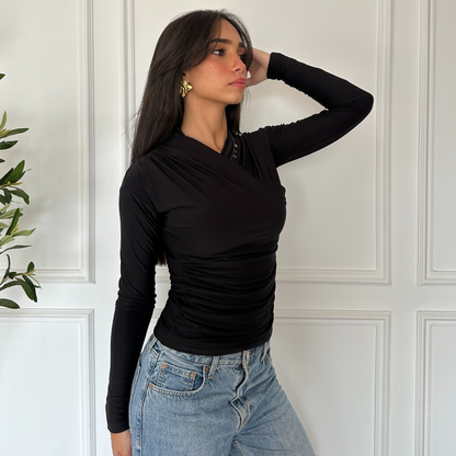 Black long sleeves wrap top