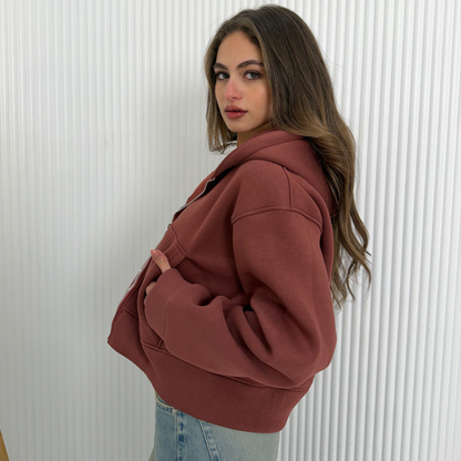 Brick Brown Oversized Zip-Up Hoodie