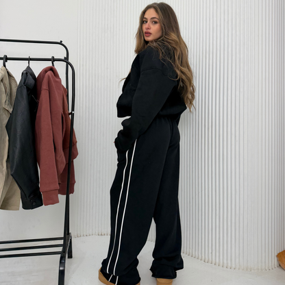 Black Wide Leg Pants With White Stripes