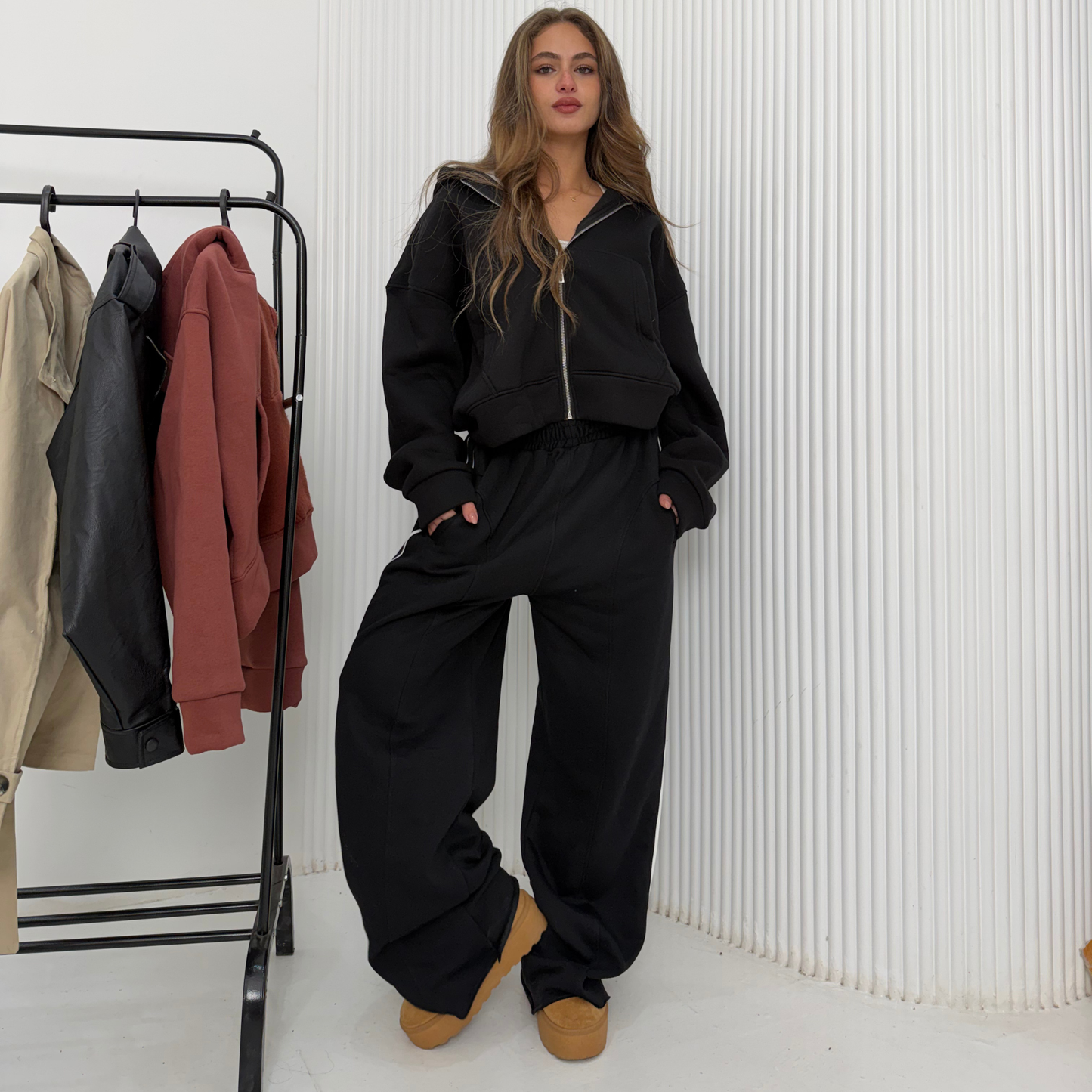 Black Wide Leg Pants With White Stripes