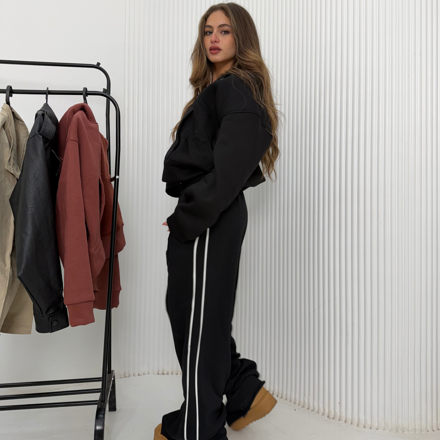 Black Wide Leg Pants With White Stripes