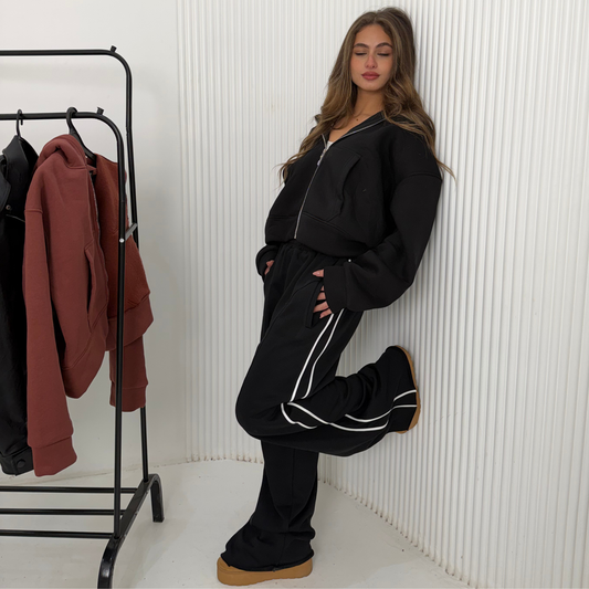 Black Wide Leg Pants With White Stripes