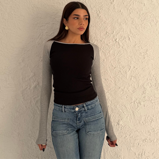 Raglan long sleeve top in Black