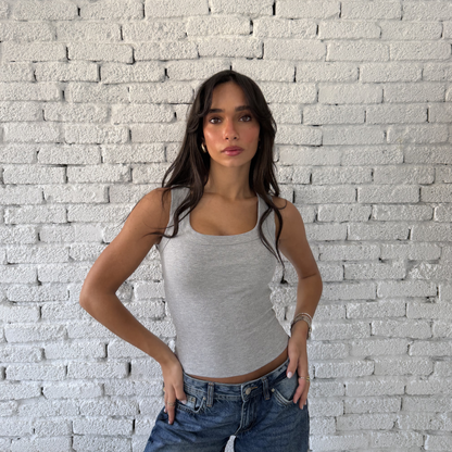 Gray Round Wide Ribbed Tank Top