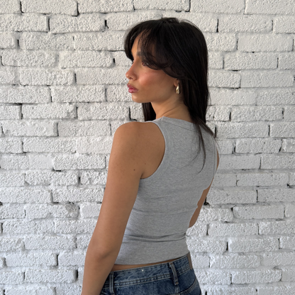 Gray Round Wide Ribbed Tank Top