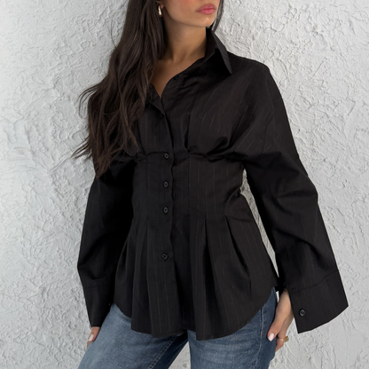 Black Sculpted Waist Striped Shirt