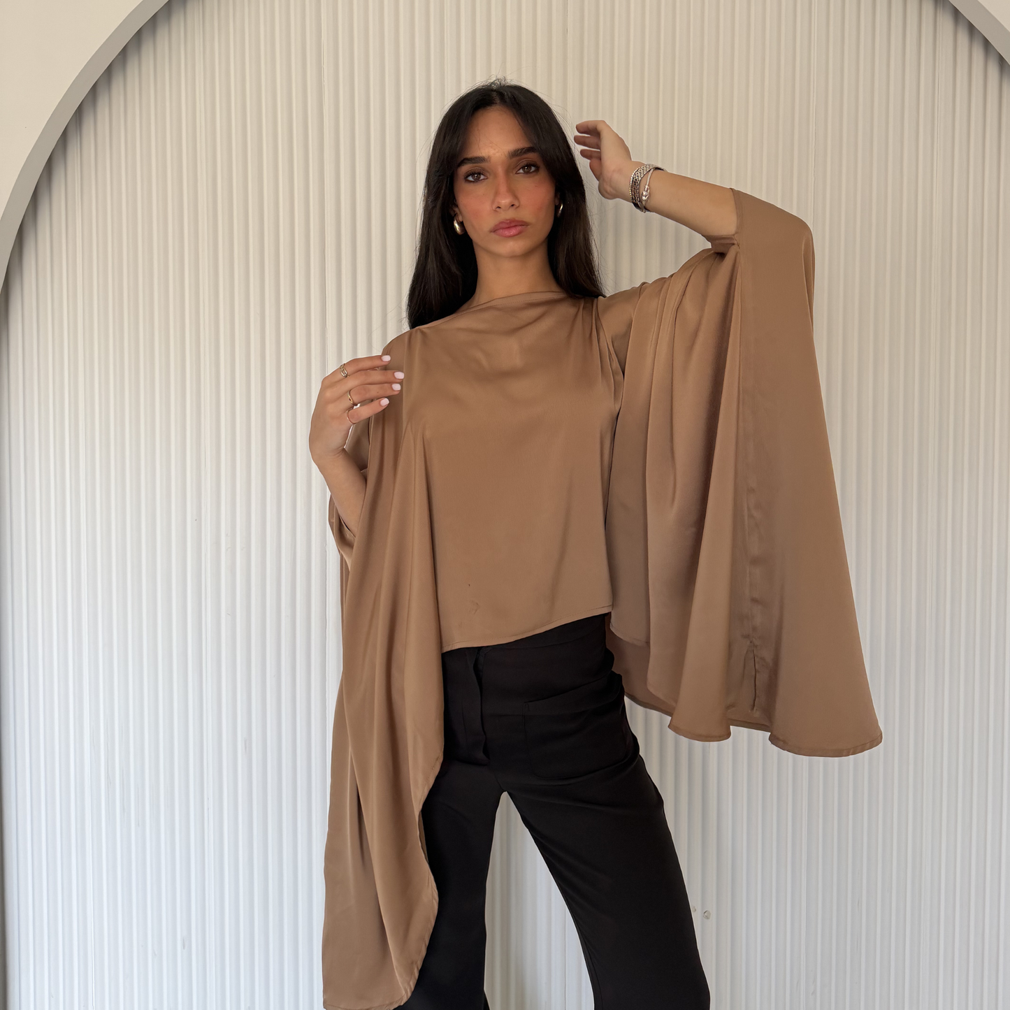 Caramel Draped Cape Top