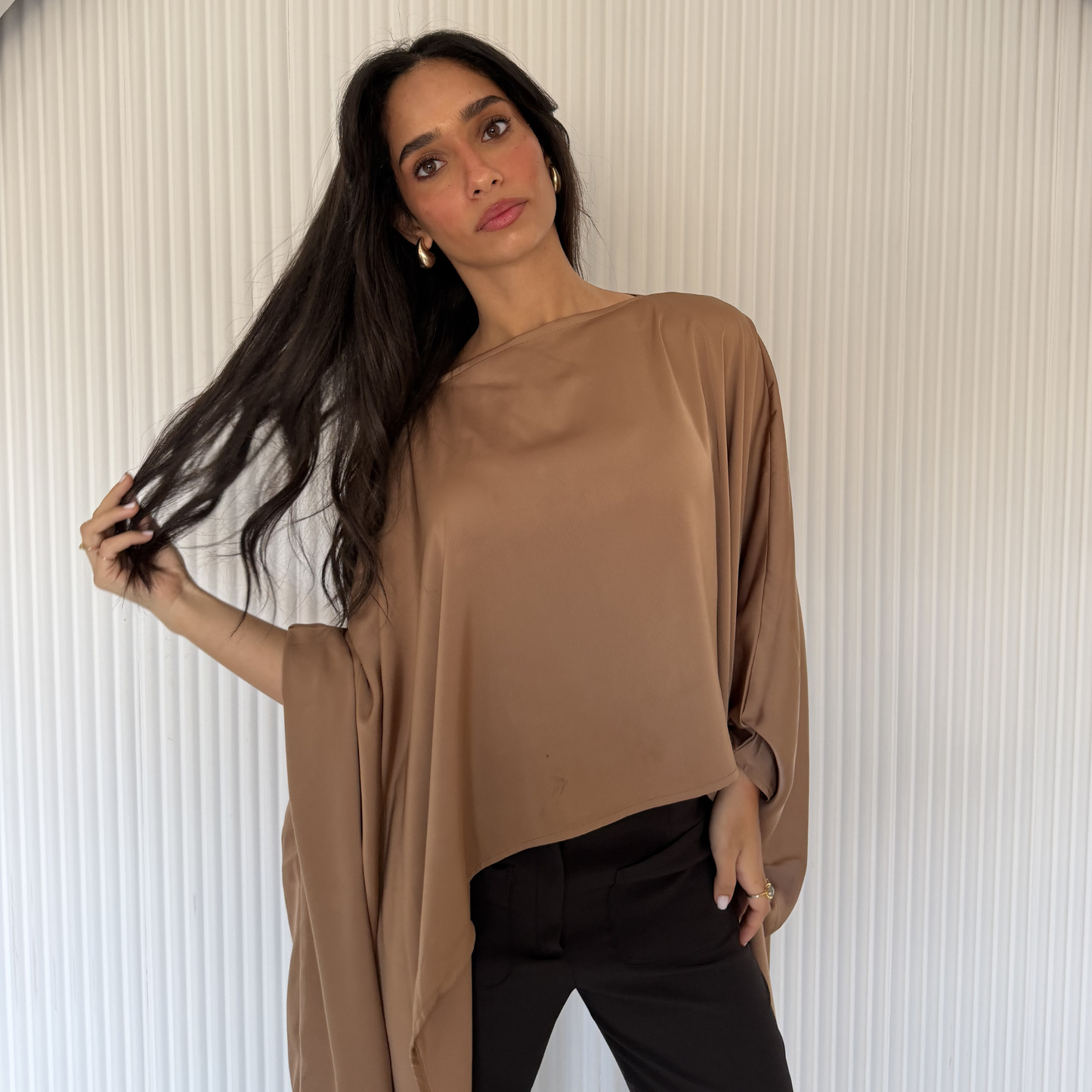 Caramel Draped Cape Top