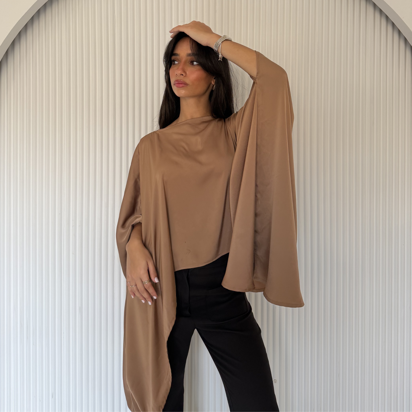 Caramel Draped Cape Top