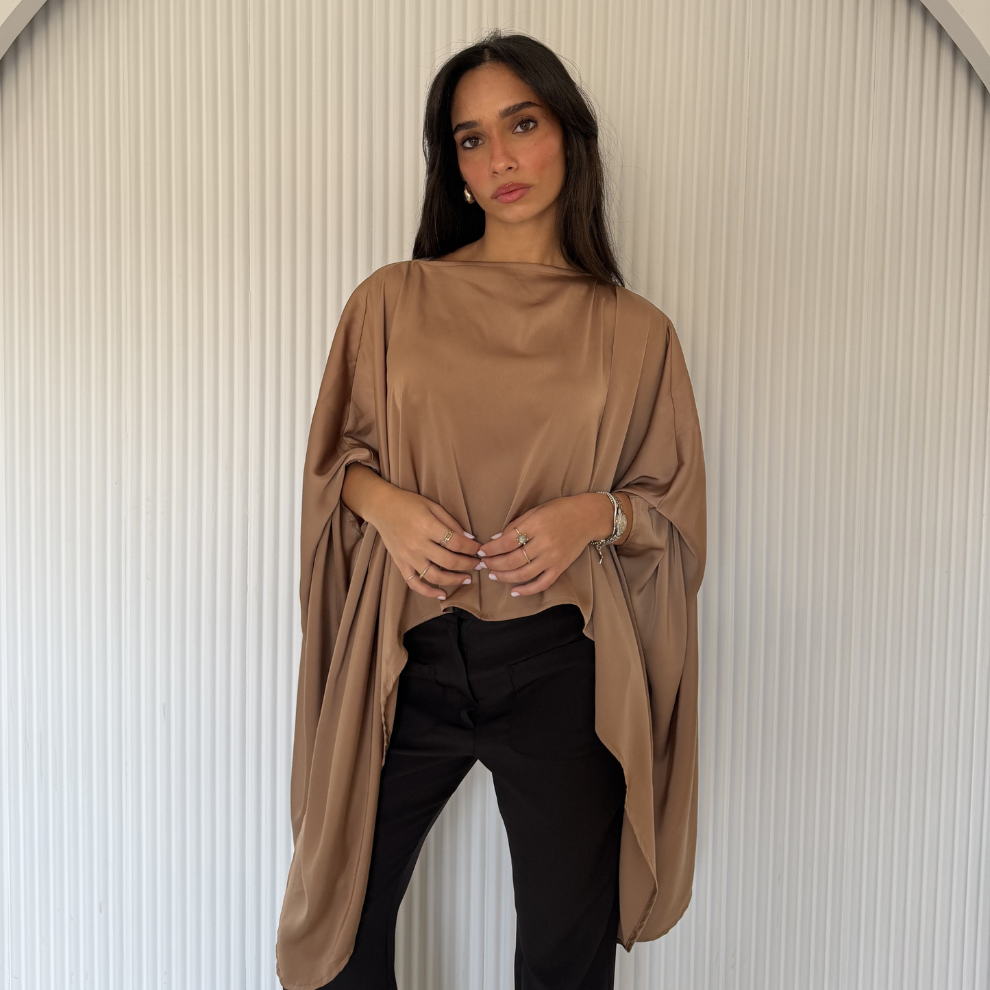 Caramel Draped Cape Top