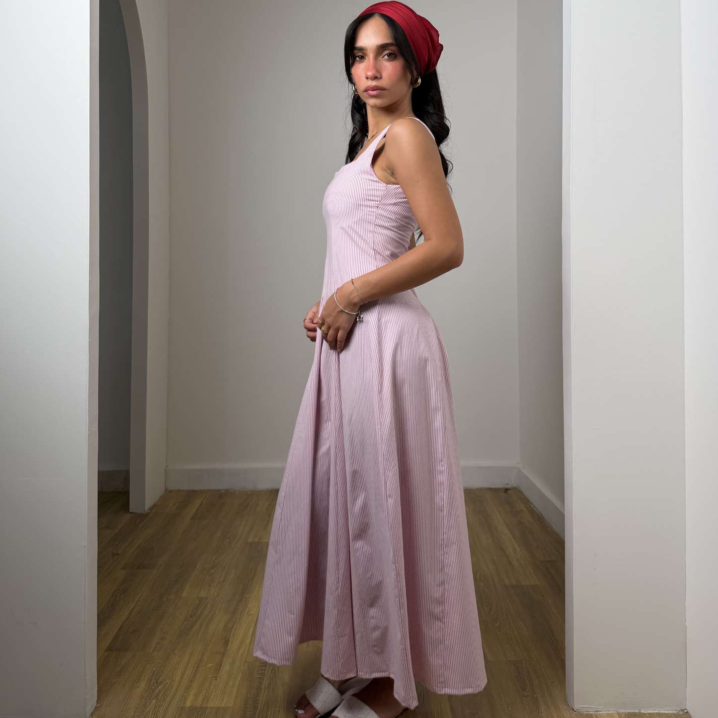 Pink Pinstriped Maxi Dress