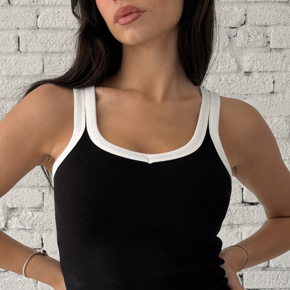Black &White Ribbed V- tank top